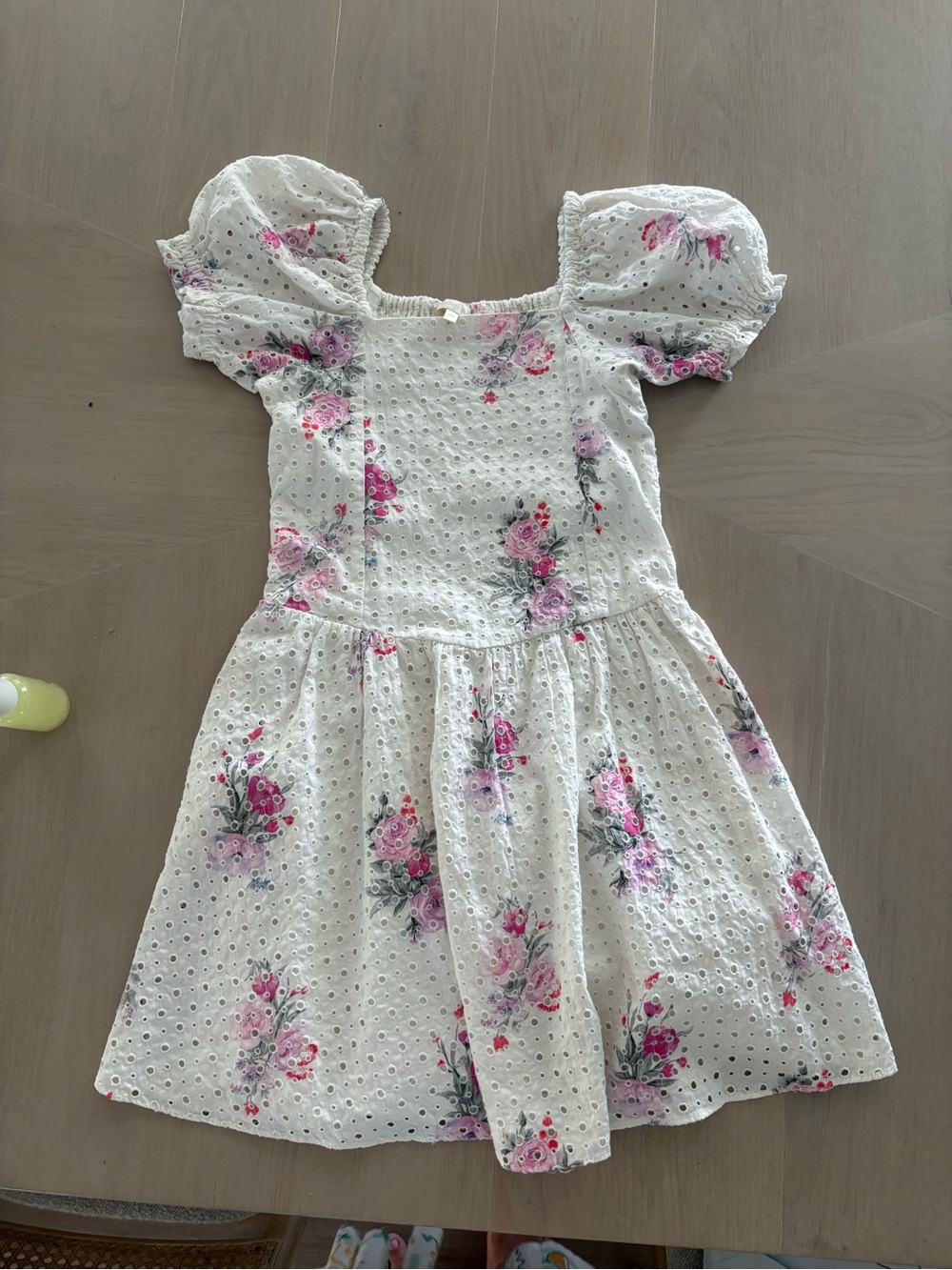 LoveShackFancy White Eyelet Dress with Pink Floral Print  Girls size 12